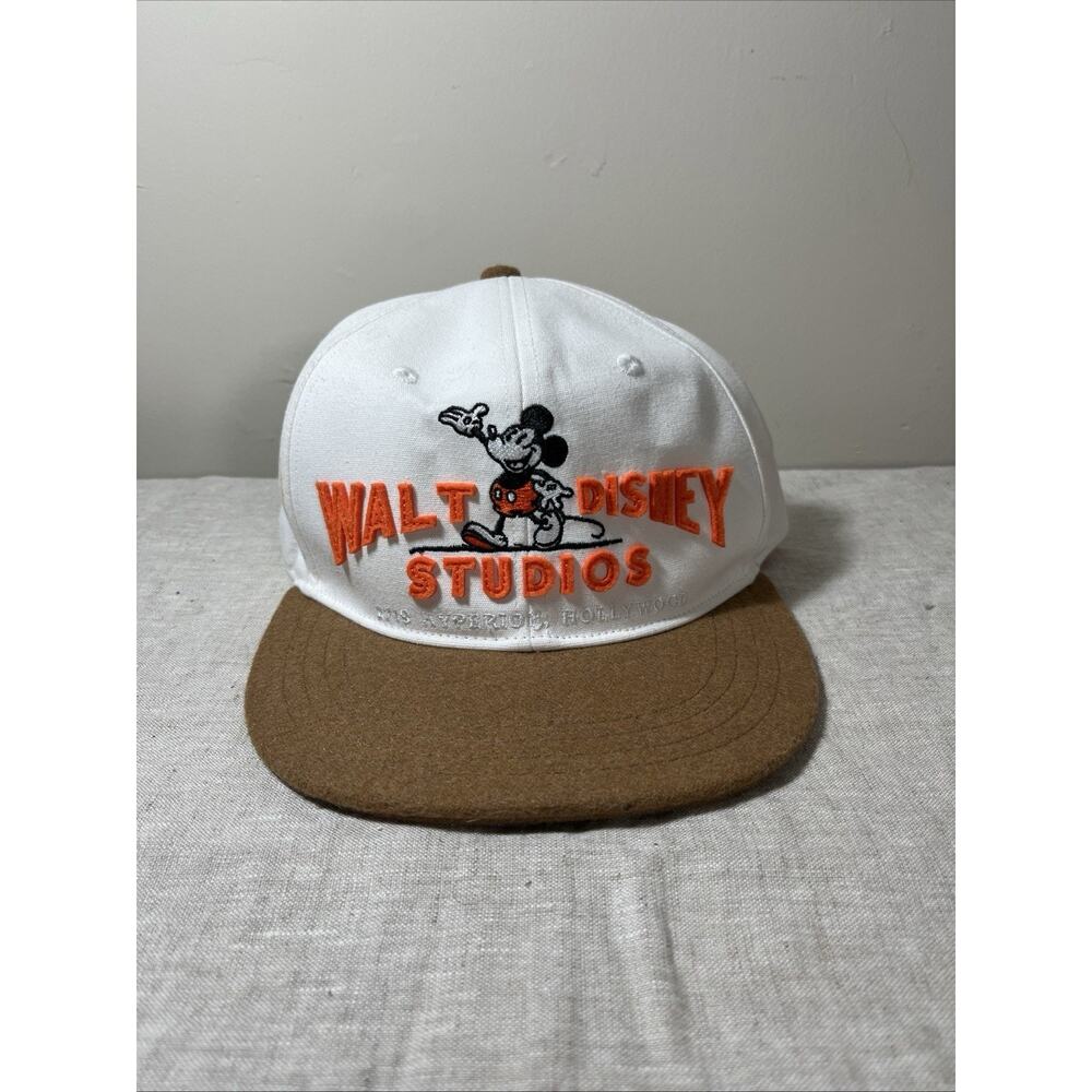 Walt Disney Studios Hat White Mickey Mouse Adjustable Cap‎ Wool Brim 100 Year